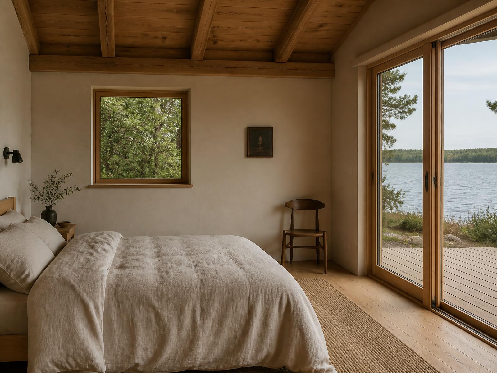 Quarto com vista para o lago na Wolf Beach Pousada
